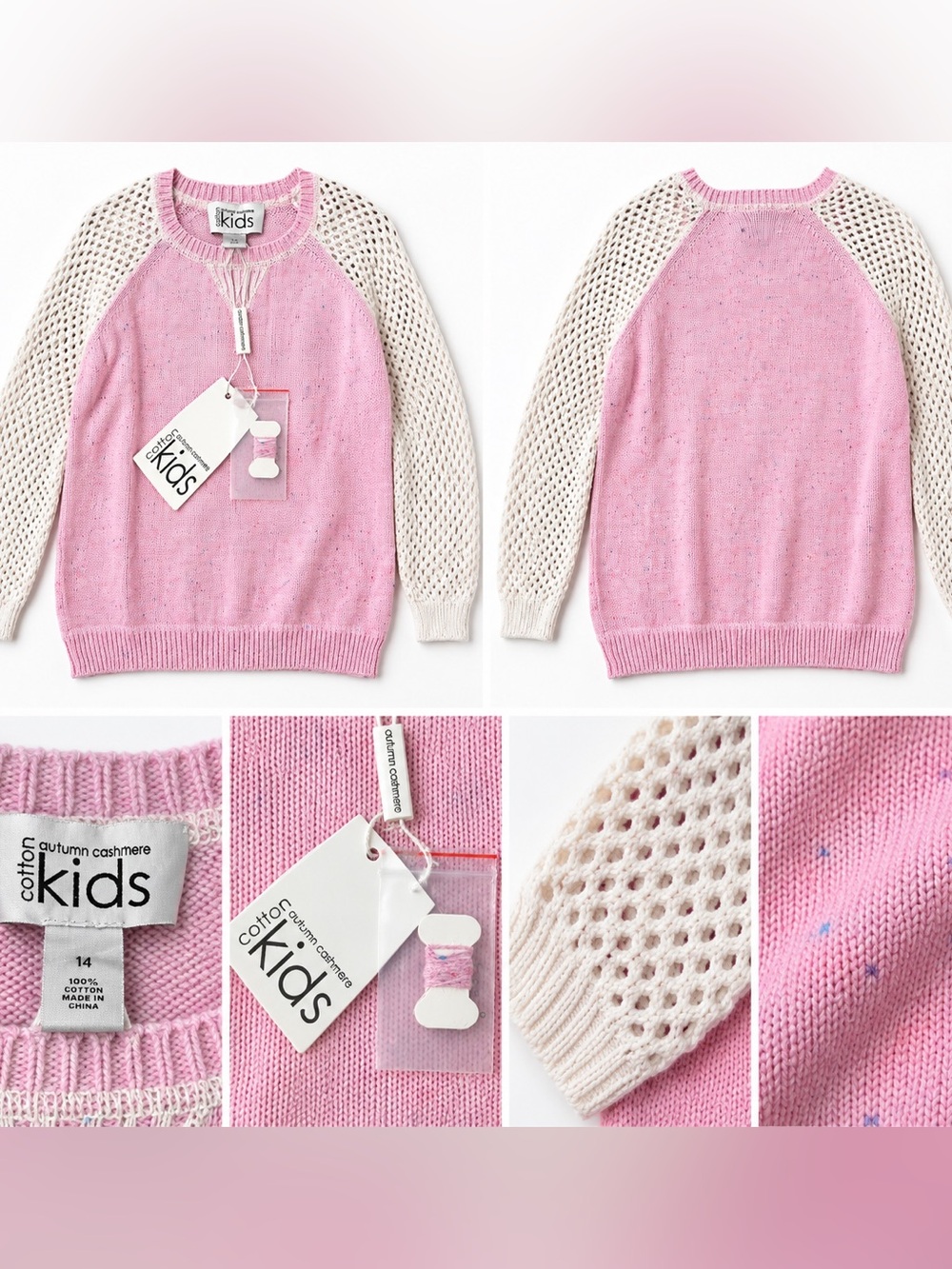 Cotton Kids by Autumn Cashmere Pink & Cream Sweater – Girls Size 14 – NWT